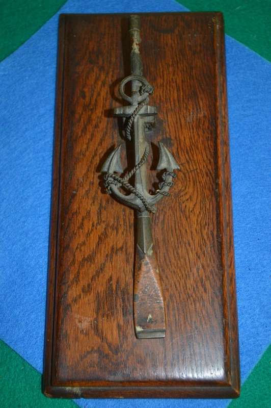 Antique UNIQUE Anchor letter clip on oak base BEAUTIFULL