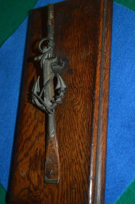Antique UNIQUE Anchor letter clip on oak base BEAUTIFULL