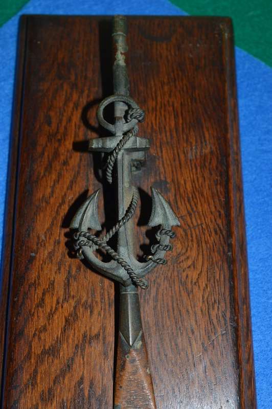 Antique UNIQUE Anchor letter clip on oak base BEAUTIFULL
