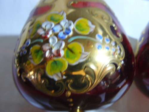BOHEMIAN CZECH BRANDY GOBLETS HAND PAINTED CRANBERRY UNIQUE LUXURY 11.5 CM X 7 CM STUNNING REDUCED !