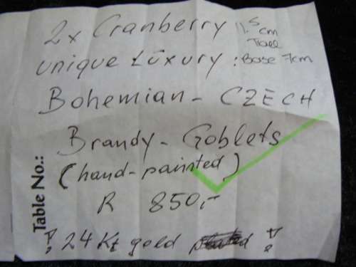 BOHEMIAN CZECH BRANDY GOBLETS HAND PAINTED CRANBERRY UNIQUE LUXURY 11.5 CM X 7 CM STUNNING REDUCED !