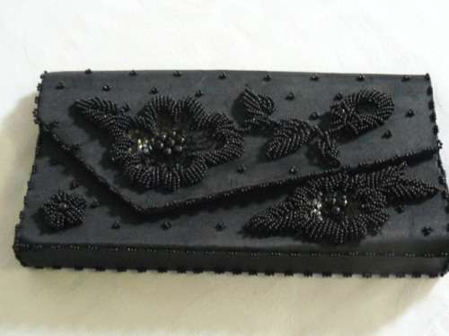 STUNNING BLACK BEADDED CLUTCH BAG