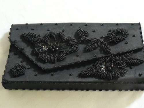 STUNNING BLACK BEADDED CLUTCH BAG
