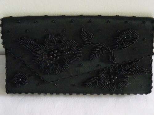 STUNNING BLACK BEADDED CLUTCH BAG