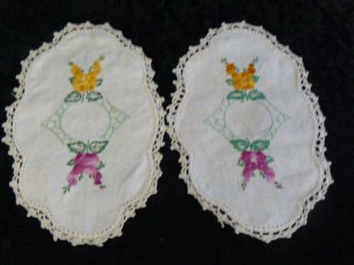 2 X DOILIES COTTON EMBROIDERED