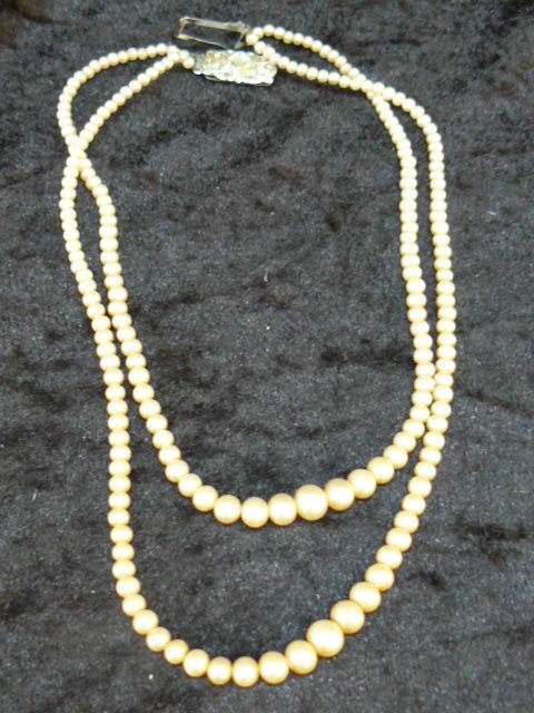 DOUBLE STRAND FOUX PEARL NECKLACE, NICE CLASP 40 CM