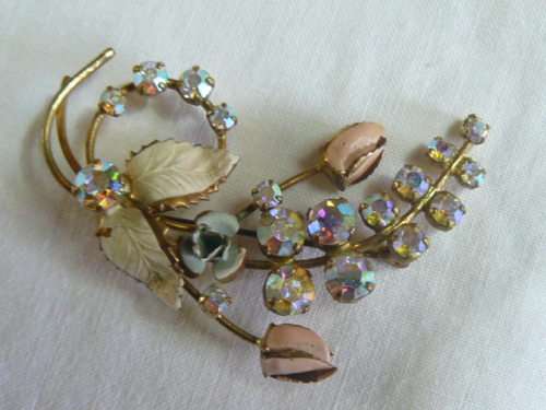 BROOCH GOLD TONED SHIMMERING BLING AND ENAMEL