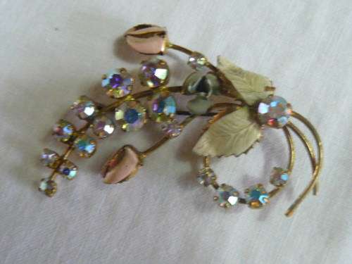BROOCH GOLD TONED SHIMMERING BLING AND ENAMEL