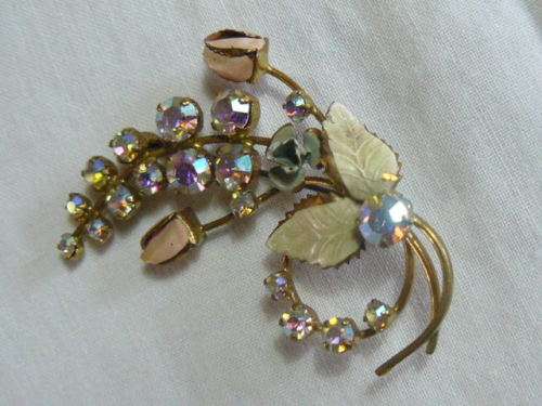 BROOCH GOLD TONED SHIMMERING BLING AND ENAMEL