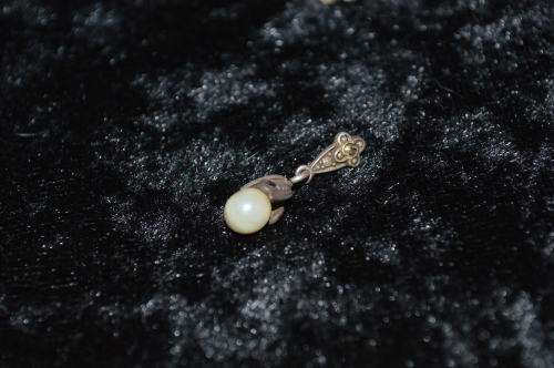 Very pretty ` faux pearl` and marcasite silver toned earrings and pendant set