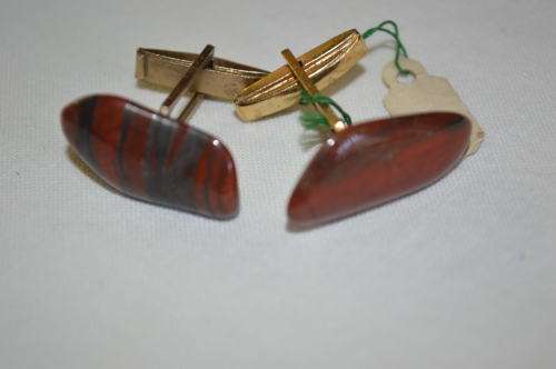 Jasper in gold tone metalware cufflinks