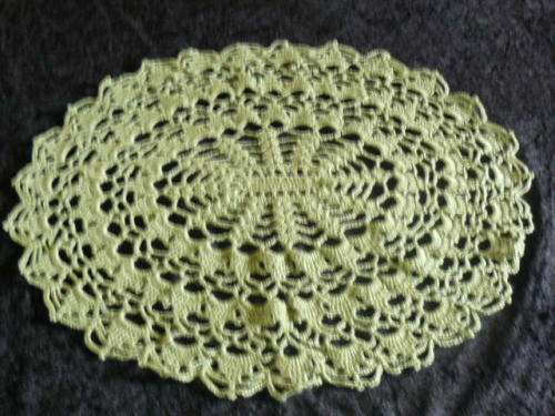 GREEN COTTON HAND CHROCHETED DOILIE 43 X 39 CM