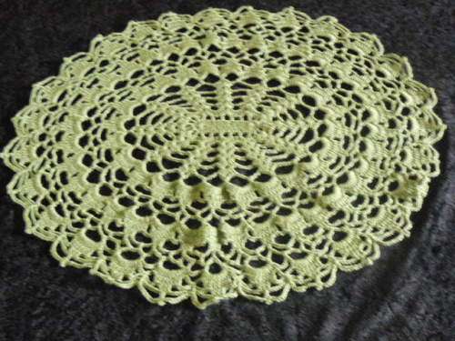 GREEN COTTON HAND CHROCHETED DOILIE 43 X 39 CM
