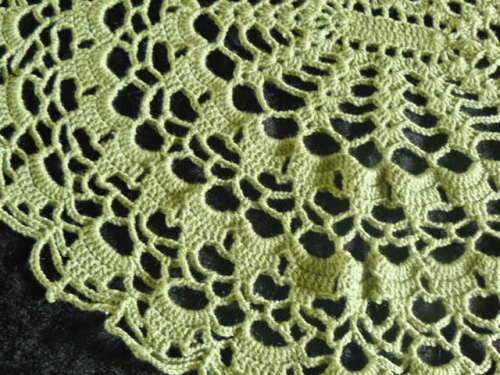 GREEN COTTON HAND CHROCHETED DOILIE 43 X 39 CM