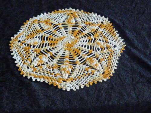 ORANGE AND PALE YELLOW COTTON HAND CROCHETED DOILIE 29 CM