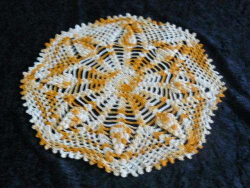 ORANGE AND PALE YELLOW COTTON HAND CROCHETED DOILIE 29 CM