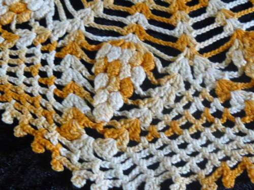 ORANGE AND PALE YELLOW COTTON HAND CROCHETED DOILIE 29 CM