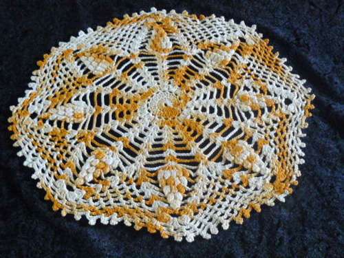 ORANGE AND PALE YELLOW COTTON HAND CROCHETED DOILIE 29 CM