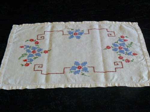 VINTAGE CTTON CROSS STITCH TRAY CLOTH