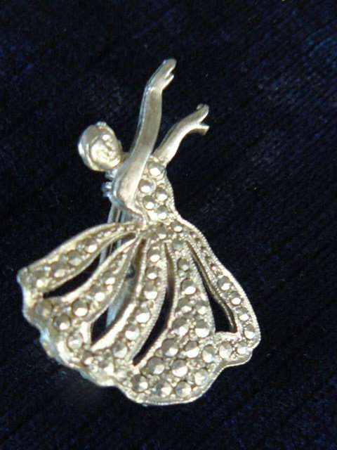 BALLERINA BROOCH SILVER TONED MARCAZITE VINTAGE LIKE