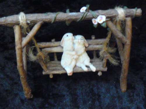 BUNNY ON SWING for fairy garden