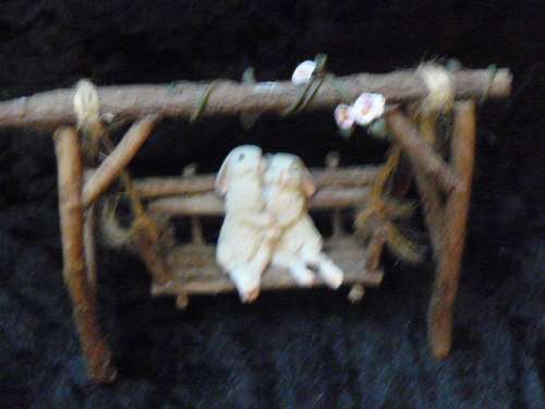 BUNNY ON SWING for fairy garden