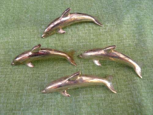 SILVER PLATED 4 PIECE DOLPHIN NAME CARD HOLDERS