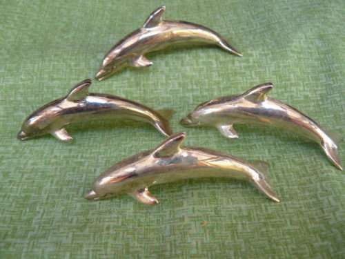 SILVER PLATED 4 PIECE DOLPHIN NAME CARD HOLDERS