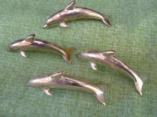 SILVER PLATED 4 PIECE DOLPHIN NAME CARD HOLDERS