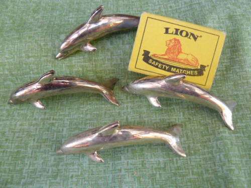 SILVER PLATED 4 PIECE DOLPHIN NAME CARD HOLDERS