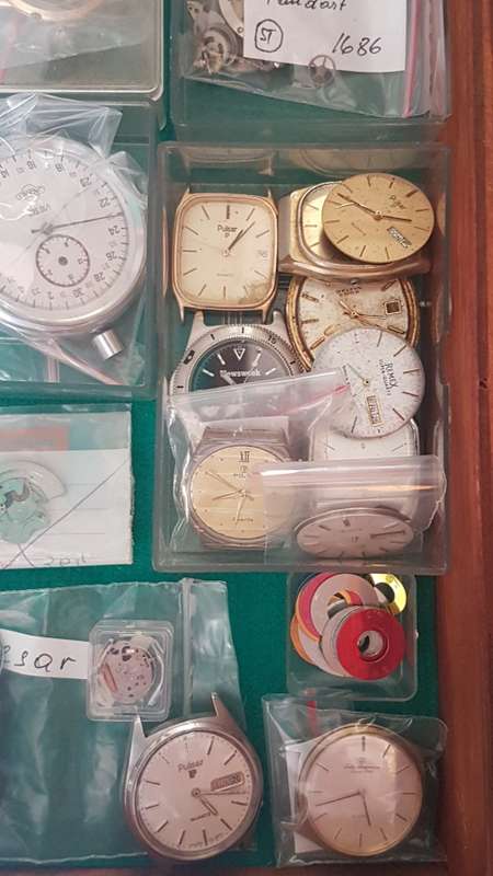 one large draw full of assorted watch spares as per pictures Lovely lot !!!!!!!
