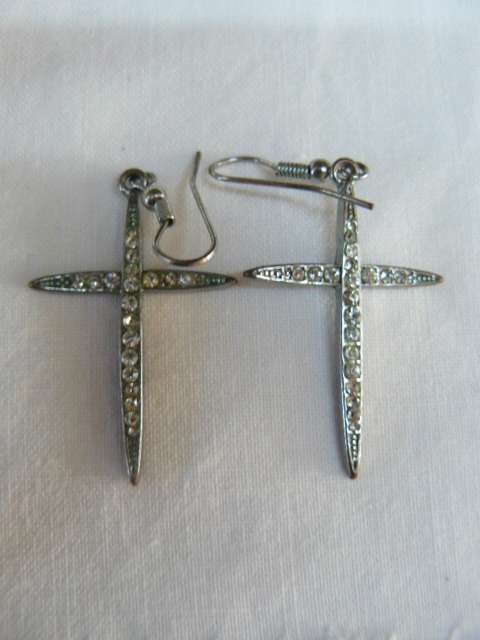 SILVER TONED CROSS EARRINGS