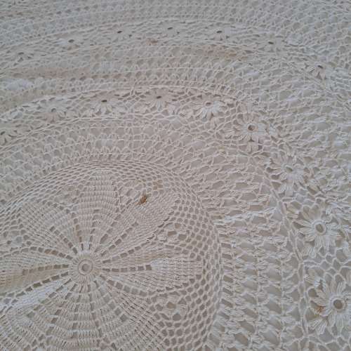 Stunning 1.8m diam light cream cotton crocheted round table