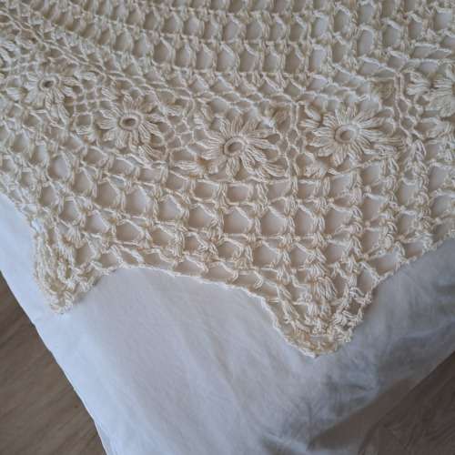 Stunning 1.8m diam light cream cotton crocheted round table