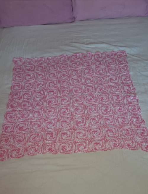 Vintage cotton hand crocheted shades of pink table cloth 85x85cm