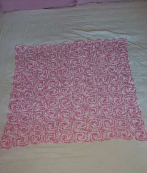 Vintage cotton hand crocheted shades of pink table cloth 85x85cm