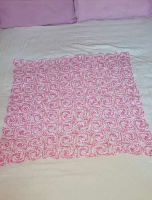 Vintage cotton hand crocheted shades of pink table cloth 85x85cm
