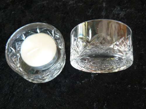 CRYSTAL GLASS CANDLE HOLDERS X2