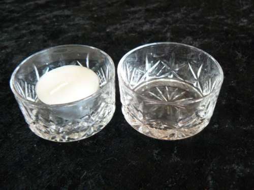 CRYSTAL GLASS CANDLE HOLDERS X2