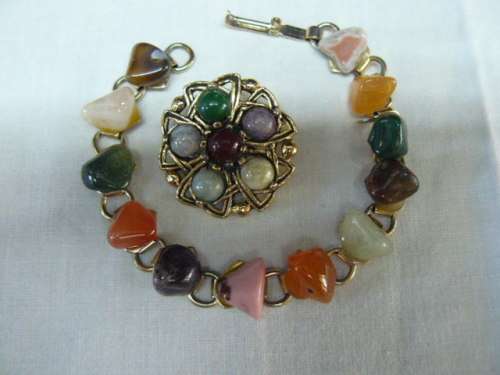 SEMI PRECIOUS STONEBRACELET AND BROOCH