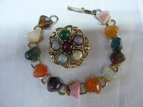 SEMI PRECIOUS STONEBRACELET AND BROOCH