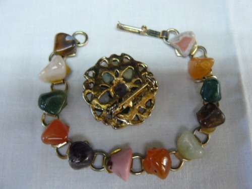 SEMI PRECIOUS STONEBRACELET AND BROOCH
