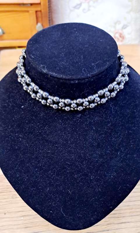 Stunning gun metal Grey glass beaded chocker