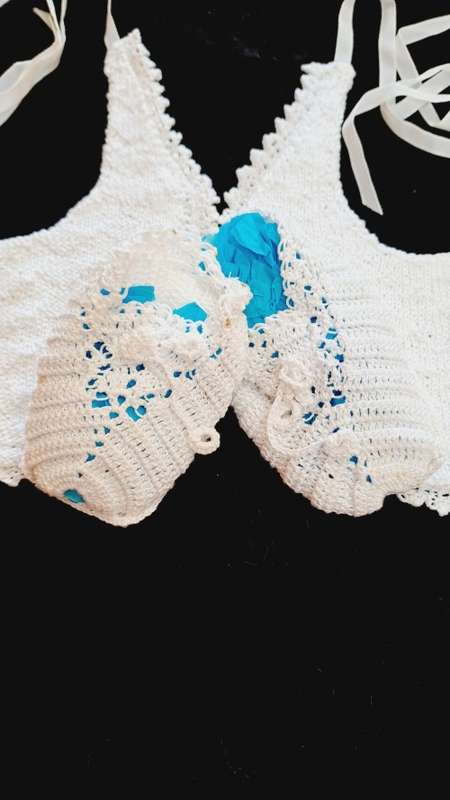 Beautifully hand crotcheted cotton  bibs and booties