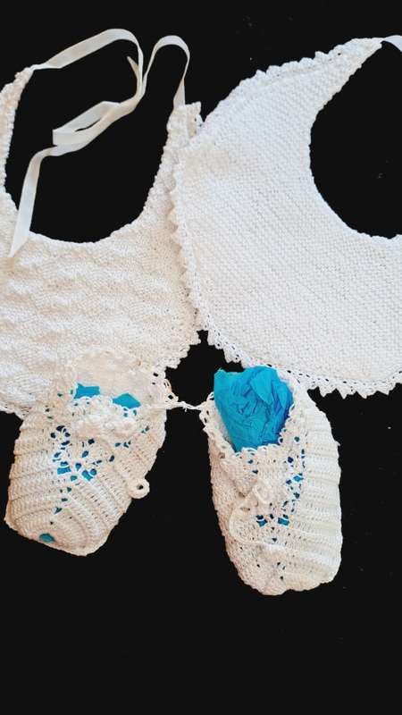 Beautifully hand crotcheted cotton  bibs and booties