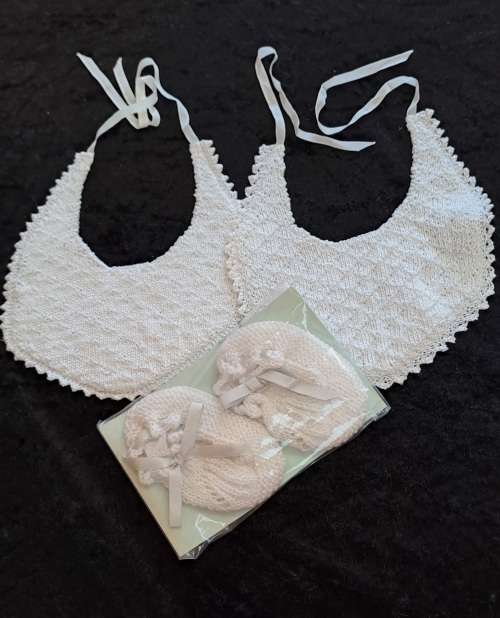 2 very cute double layer crotched cotton bibs and booties