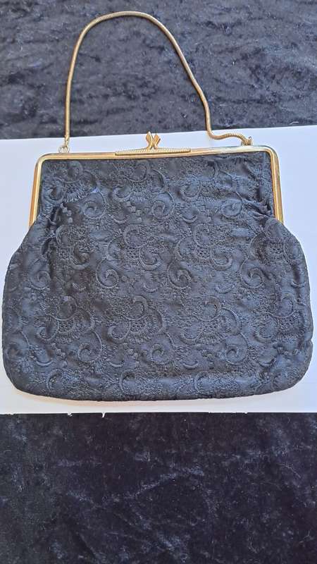 Vintage 1960` ladies bag with satain inner and silk hankie