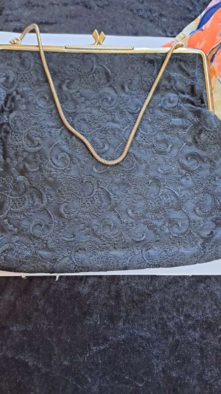 Vintage 1960` ladies bag with satain inner and silk hankie