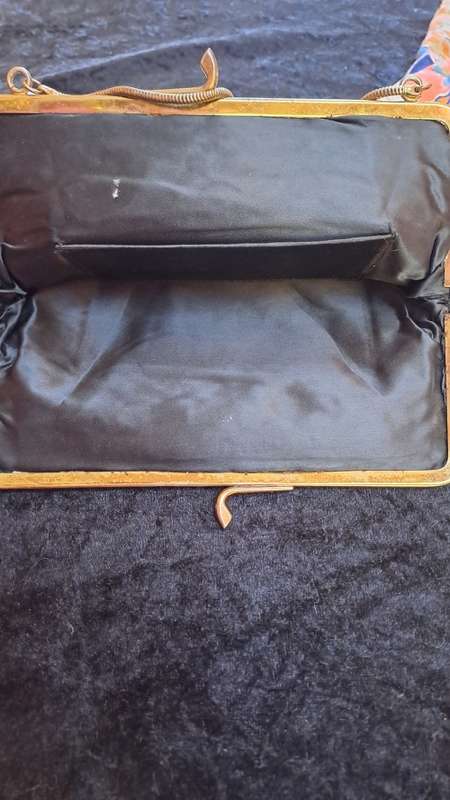 Vintage 1960` ladies bag with satain inner and silk hankie