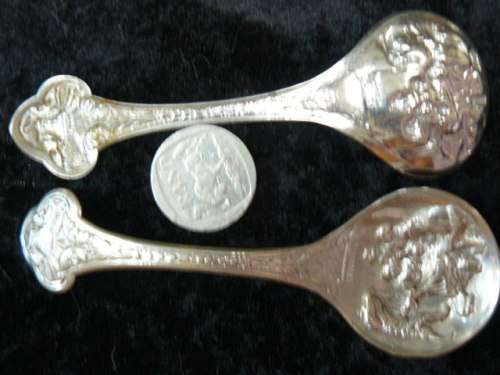 2 X SILVER TONED SPOONS VERY PRETTY AND DETAILED